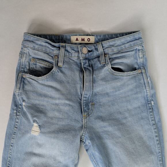 Amo Jeans Chelsea Crop Womens 26 Blue Straight Leg High Rise Distress Light Wash - Picture 4 of 11